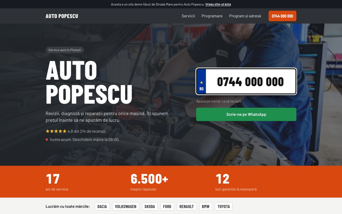 Site demo pentru service auto, pe calculator