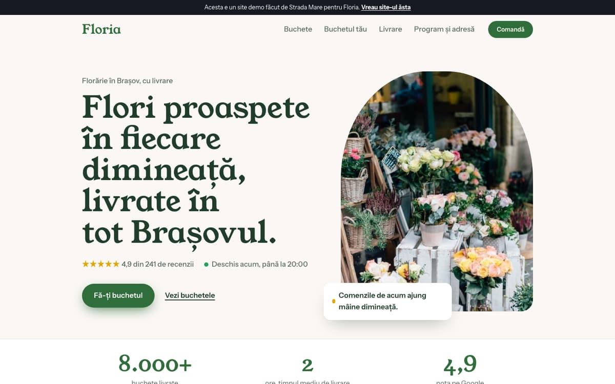 Site demo pentru florărie, pe calculator